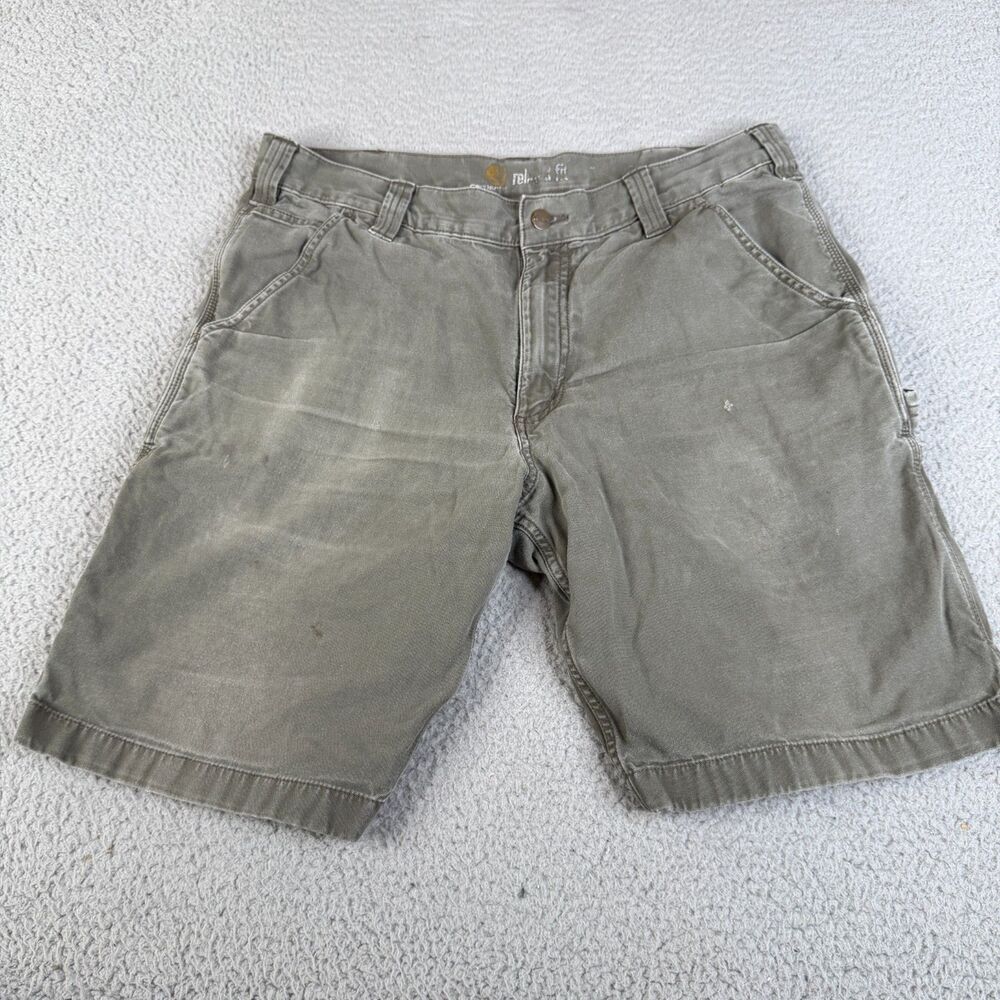CARHARTT Cargo Shorts Men 36 Green Relaxed Fit Canvas Streetwear Distressed